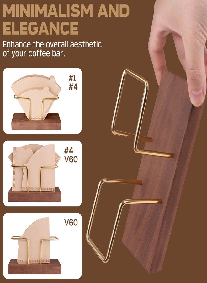 PUNNIO Coffee Filter Holder Storage, Black Walnut & Brass Rack Coffee Filter Container for Coffee Bar/Home/Office, Compatible with #1/#2/#4/V60 Coffee Filter (Walnut (L)) - Image 3